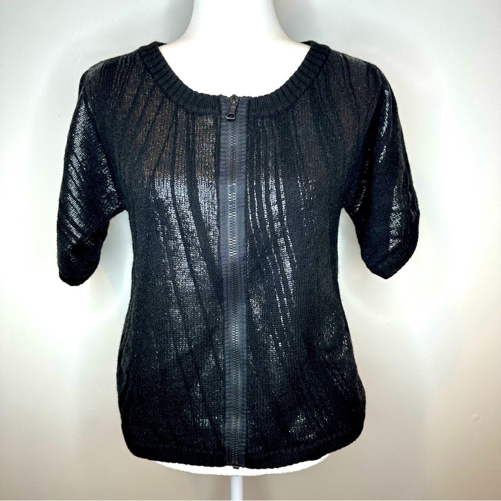 Diane Von Furstenberg Sweater Cardigan 100% Wool Zip Up Metallic Stripe Size S M